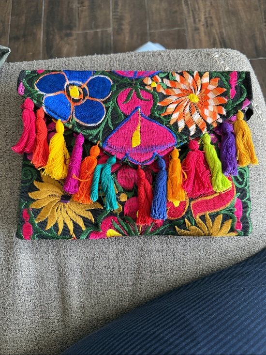 Handbags - Embroidered Multicolor Tassel Clutch - Women's Fashion Bag